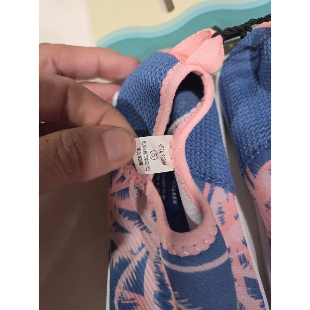 Speedo Girls 13-1 Pull On Water Shoes Beach Booties Blue Pink Palm Trees Shoe2